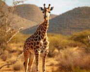 A photo of a giraffe in natural environment full body from a distance, animal in nature photography