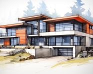 A photo of a luxury house architecture drawing sketch plan blueprint, architecture stock photo