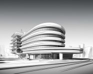3d drawing of a modern building in a city, architecture stock photo