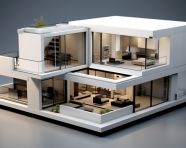 Drawing of a house with plans, architecture stock photo