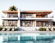 A photo of a luxury house with swimming pool isolated on empty white background in property investment, architecture stock photo