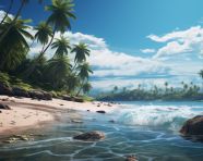 A tropical beach with palm trees and water, beaches stock images for travel websites