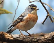 A photo of a brambling bird perched on a tree branch, royalty-free bird stock image