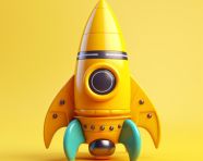 A photo of a abstract yellow rocket ship concept, finance stock photo