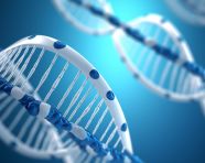 A photo of a blue and white dna chain, healthcare stock image