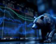 A photo of a blue bear stock market graph, finance stock photo