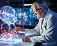 A photo of a medicine in future mobile tablet touchscreen nanotechnology and hologram innovation genetic engineering doctor using digital medical futuristic interface healthcare and wellness, healthcare stock image