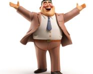 A photo of a businessman with a happy expression successful in achieving goals, cartoon character and illustration