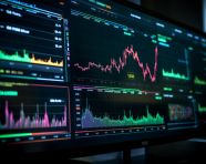 A photo of a digital stock market financial statistics on screen, finance stock photo