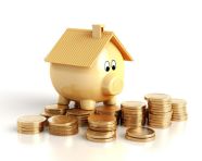 A photo of a investment in real estate saving money to buy a new home on white background, home loan stock image