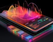 A photo of a phone with a graph on the screen hologram chart, finance stock photo