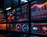 A photo of a futuristic interface with charts and graphs, finance stock photo