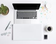 Digital marketing on a white notebook with some graphs on the white background stock photo, seo stock images for marketing campaigns