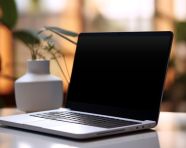Laptop sitting on a desk with plant, seo stock images for marketing campaigns