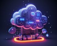 A photo of a neon cloud computing technology, seo stock images for marketing campaigns