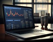 Trading website displaying financial information on a laptop computer, seo stock images for marketing campaigns