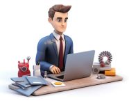 Business man character is busy working in front, cartoon character and illustration