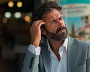 A photo of a distraught businessman looking away, free ai prompts for hr