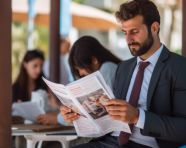 A photo of a hr manager reading too long candidates resume, free ai prompts for hr