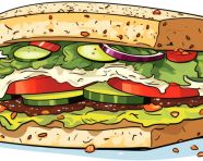 A photo of a drawing of a sandwich with different toppings clip art, free ai prompts for food clip art