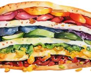 A photo of a watercolor of a sandwich with different toppings clip art, free ai prompts for food clip art