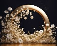 A gold mirror arch decorated with white flowers, free ai prompts and images floral photo backdrops