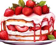 A photo of a watercolor clipart strawberry cake, free ai prompts for food clip art