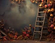 A ladder leaning against a ladder and some dried flowers, free ai prompts and images floral photo backdrops