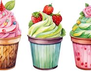 A photo of a watercolor clipart ice cream cup, free ai prompts for food clip art