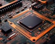 A photo of a circuit board close-up with different components, free ai prompts for computer and communication