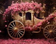 Gold carriage in full glory with pink flowers on it, free ai prompts and images floral photo backdrops