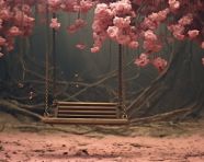 Pink sakura trees and a swing under them, free ai prompts and images floral photo backdrops