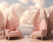 Two angel wings are sitting on a cloud, free ai prompts and images floral photo backdrops