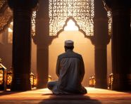 A man praying inside a beautifully structured mosque, muslim stock image, muslim ai prompt, islamic stock image