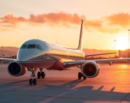 Airplane at sunset, air transportation stock images, ai prompt air transportation, airplane stock images