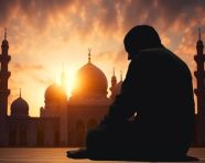 Sunset prayer at mosque, muslim stock image, muslim ai prompt, islamic stock image