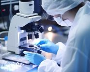Medical laboratory scientist hands using microscope for chemistry test samples examining samples and liquid medical equipment microscope scientific and healthcare research, healthcare stock images, life sciences stock images, ai stock images