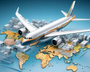 Photo 3d rendering of a world map packages an airplane, air transportation stock images, ai prompt air transportation, airplane stock images
