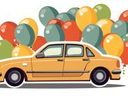 Sticker template with a car and many balloons, bumper stickers stock image, bumper stickers ai prompt, ai-generated bumper stickers