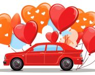 Car with balloons sticker template, bumper stickers stock image, bumper stickers ai prompt, ai-generated bumper stickers