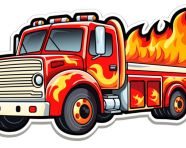 High fire flame splash truck sticker design white background, bumper stickers stock image, bumper stickers ai prompt, ai-generated bumper stickers