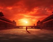Red fort in golden glow of sunset, red fort stock image, ai generated red fort stock image, red fort stock photo