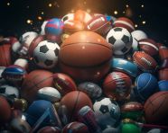 Light shines on sports equipment, soccer ball stock image ai prompt, basketball stock image ai prompt, football stock image ai prompt