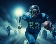 Quarterback taking off for a run, football player running stock image, football player running photo, football player running ai prompt