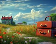 Traveler with luggage exploring new city, adventure travel stock images, adventure travel ai prompts, travel stock images ai