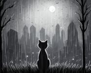 Black cat in the rain, animal t-shirt designs, animal t-shirt design stock images, animal t-shirt design ai prompts