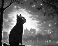 Cat watching the rain, animal t-shirt designs, animal t-shirt design stock images, animal t-shirt design ai prompts