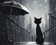Rainy day cat illustration, animal t-shirt designs, animal t-shirt design stock images, animal t-shirt design ai prompts