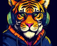 Neon tiger party animal, animal t-shirt designs, animal t-shirt design stock images, animal t-shirt design ai prompts