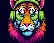 Cool tiger in headphones, animal t-shirt designs, animal t-shirt design stock images, animal t-shirt design ai prompts